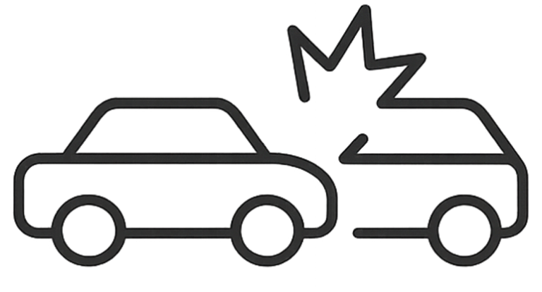 Zwei Autos in einem Unfall mit einem deutlichen Aufprallsymbol.