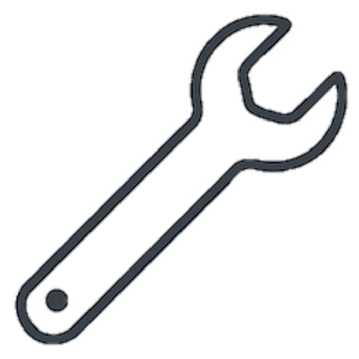 Ein offener Schraubenschlüssel in grauer Farbe.