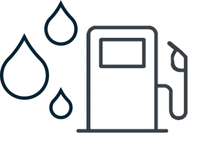Symbol eines Kraftstofftanks mit Tropfen daneben, die die Waschanlage symbolisieren.