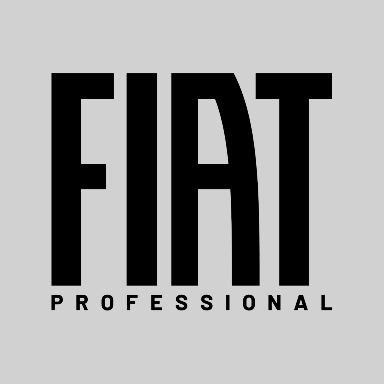 Logo von Fiat Professional in schwarz auf grauem Hintergrund.