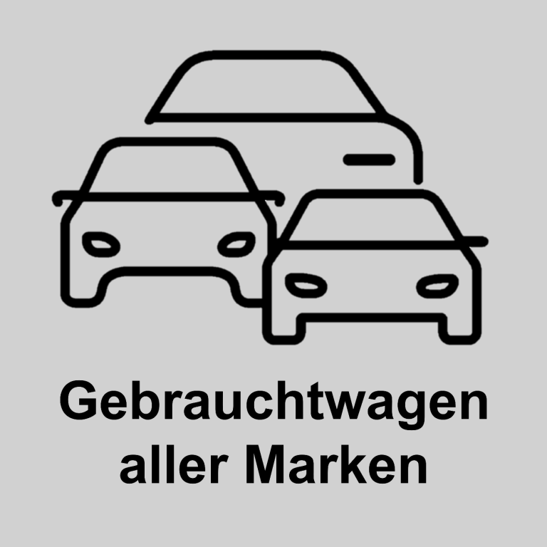 Symbole von Autos mit dem Text „Gebrauchtwagen aller Marken“ darunter.