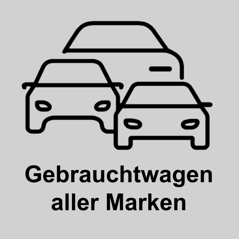 Symbole von Autos mit dem Text „Gebrauchtwagen aller Marken“ darunter.